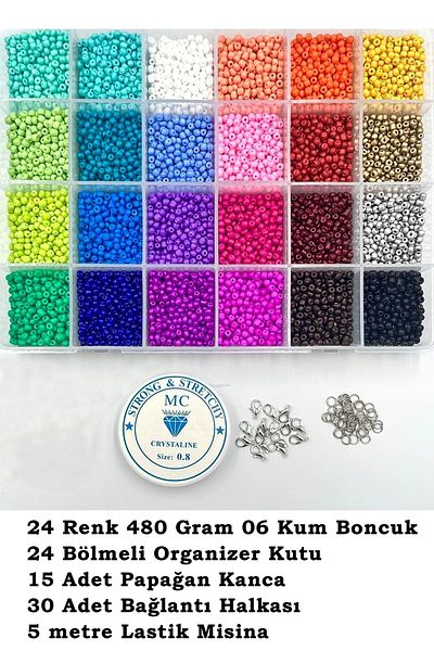 Hobimos 480 Gram 24 Colored Sand Bead Set - 24 Compartment Organizer Boxed