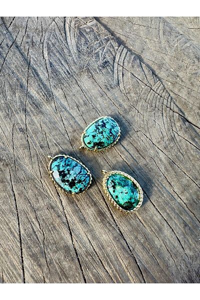 Gökçeada African Turquoise (FIRUZE) Natural Stone Embroidered Necklace - Non-Tarnish Chain
