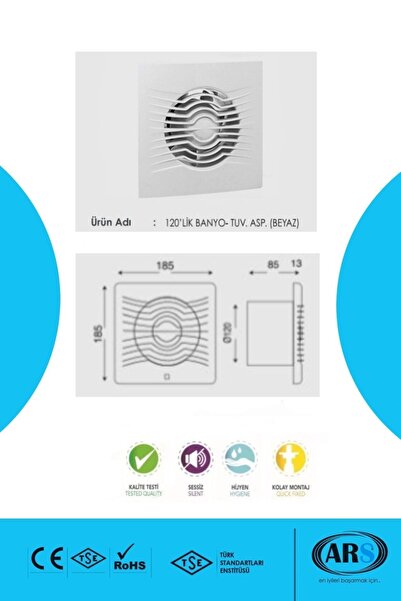 Ars 120'lik 12 Cm Banyo Ve Tuvalet Aspiratör Havalandırma Fanı