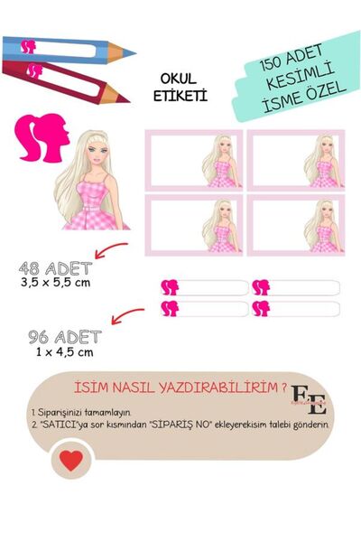 EyER Shoping 150 komada školskih etiketa za sveske i knjige kroj Barbie - IME...