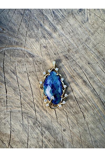 Gökçeada Natural Stone and Authentic Lapis Necklace - Non-Tarnish and Non-Chain
