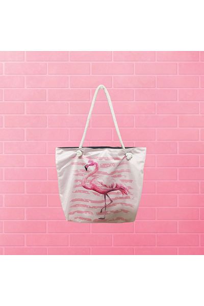 Erays Home Τσάντα αγορών με μοτίβο Flamingo - Τσάντα παραλίας με φερμουάρ και φόδρα