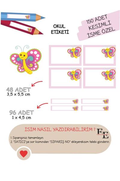 EyER Shoping Slatka sveska sa leptirima, školska etiketa, 150 komada kroj kom...
