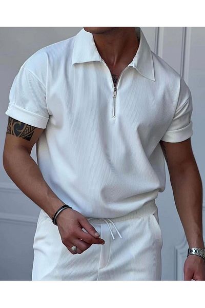 viperkombin Μπλουζάκι Polo Neck Oversize με ραβδώσεις