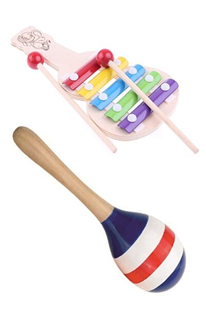Ax Axentia 5 Notalı Ahşap Ksilofon Ve Ahşap Marakas Seti Ahşap Oyuncak Set