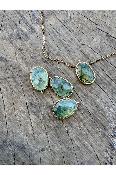 Gökçeada Prenhite Stone Natural Stone Necklace - No Chain and Tarnish