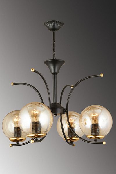 SONSUZ AYDINLATMA&AVİZE Fairy Black 4-Piece Honey Globe Glass Upward Facing Modern Luxury Chandelier