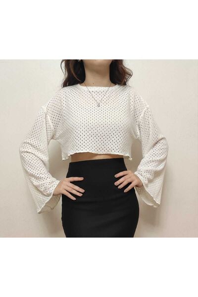 AROKA Crop Pamuklu File İspanyol Kol