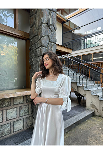 BEYZATURAN Λευκό σατέν φόρεμα όνειρο