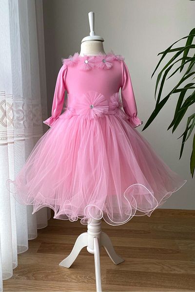 BerrinceTasarım Long Sleeve Children's Evening Dress with Tulle Skirt