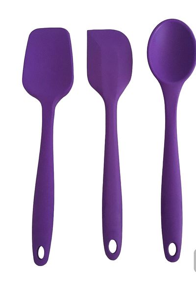 PİNK ROSE Bybirgül Large Size Purple Silicone Spatula - Fireproof and Non-Stick, Dough Scraper (SET OF 3)