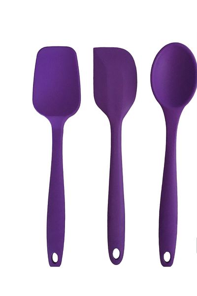 PİNK ROSE Bybirgül Large Size Purple Silicone Spatula - Fireproof and Non-Stick, Dough Scraper (SET OF 3)