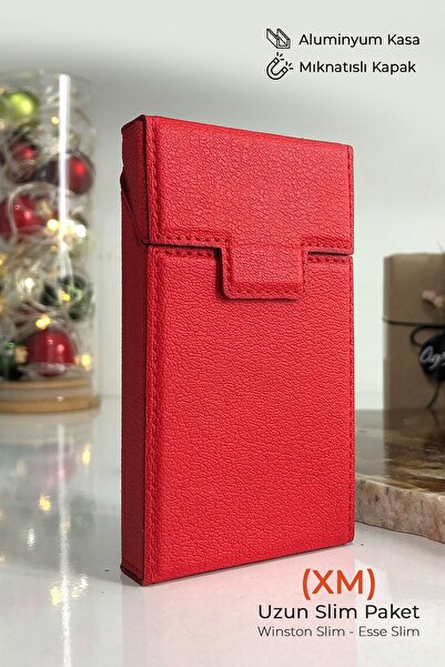 CIGBOXTR Deri Sigara Çantası - (XM) Uzun İnce Slim - Aluminyum Kasa- Mıknatıs...