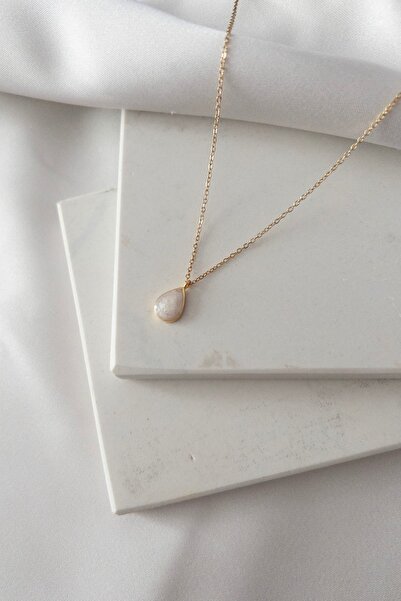 Karflake Mineli Altın Kaplama Damla ile İnce Zarif Kolye İle Tasarlanmış Kadın Çelik Kolye