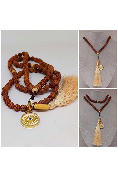 Yasamtohumu Rudraksha Tohumlu Krem Püsküllü Göz Aparatlı 108'lik Tibet Stili ...