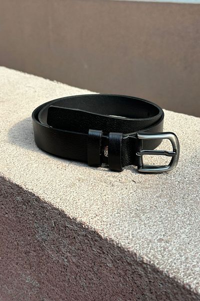 inpool Γνήσια δερμάτινη μαύρη ανδρική ζώνη - 3 cm, επάργυρη, πόρπη, Old Money Culture KMR02