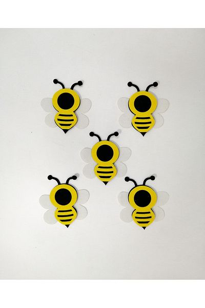 keçeli dünyam Felt Figure, Hardworking Bees Vesical Frame 13 Cm 5 Pieces