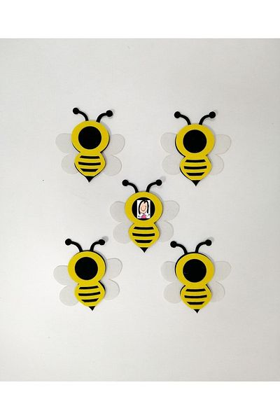 keçeli dünyam Felt Figure, Hardworking Bees Vesical Frame 13 Cm 5 Pieces