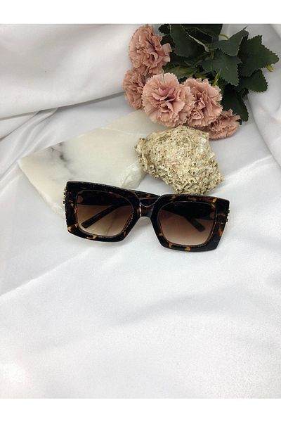 Di Caprio Ayso Rectangle Design Leopard Gold Women Sunglasses