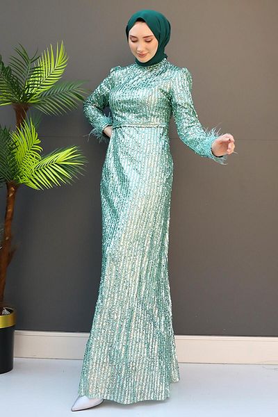 GİZ AGİYİM Βραδινό φόρεμα Mint Görkem Hijab