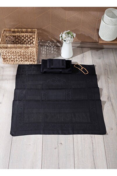sarra Black 3-Piece Stitched Dark Prayer Rug Set