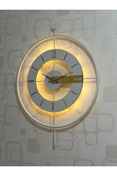 Pey Aksesuar Metal Camlı Duvar Saati (60x80 cm Büyük Boy) Işıklı Gerçek Cam D...