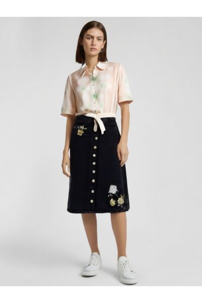 NEZZA CONCEPT Pul Payet Çiçek İşlemeli Ön Düğmeli Füme Rengi Özel Tasarım Diz...