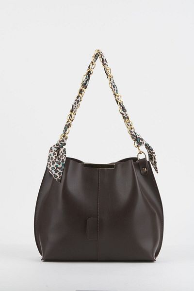 vagues Soft Leather Women's Bag - With Scarf, Chain Accessory, 3 Compartments, For Hand, Arm and Shoulder