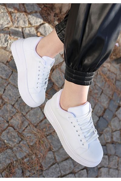 TUGERDİ Pantofi sport pentru femei Tugerdi, albi, cu toc cu pană - ușoare, cu șireturi TGY 23980094