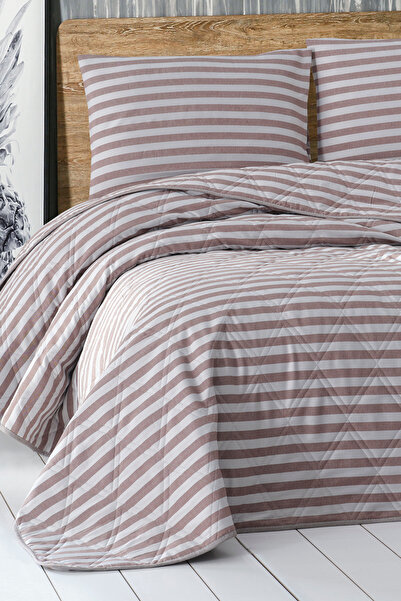 Enlora Home Water Yollu Saten Çok Amaçlı Örtü Tek Kişilik Kahve