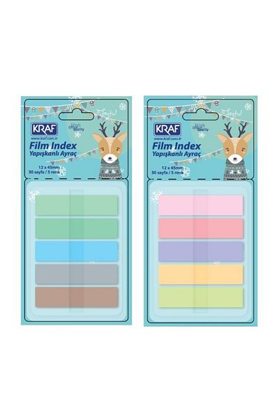 KRAF 10 Color Transparent Pop-Up Film Index - Adhesive, 30 Sheets, 12x45mm