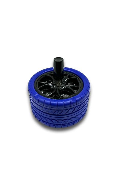 Atomic Blue Push-To-Turn Metal Ashtray Rubber Rim - 10cm Design