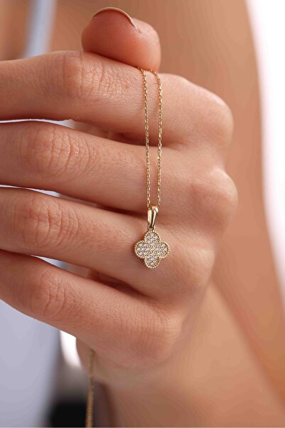 Gianfranco 14 Ayar Altın Taşlı Yonca Kolye