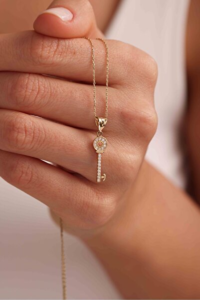 Gianfranco 14 Ayar Altın Taşlı Anahtar Şans Kolye