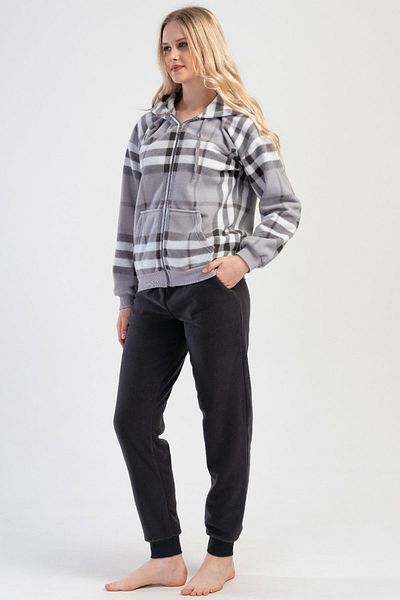 VİENETTA Γυναικείο σετ πιτζάμες με φερμουάρ Fleece με μακρυμάνικο κουκούλα - Off Shoulder
