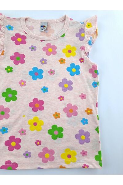 Butik Set de pijamale de vară pentru fete, roz pudrat, cu imprimeu floral