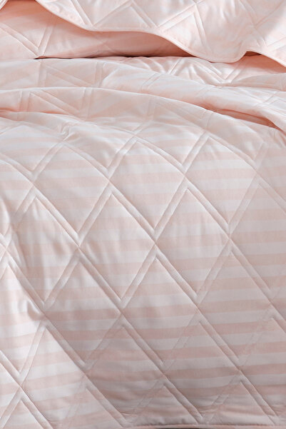 Enlora Home Water Yollu Saten Çok Amaçlı Örtü Tek Kişilik Pudra