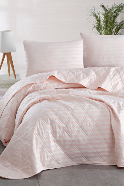 Enlora Home Water Yollu Saten Çok Amaçlı Örtü Tek Kişilik Pudra