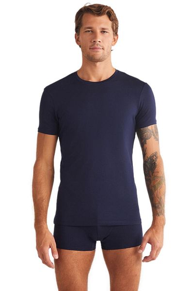 Kom Tricou pentru bărbați Enzo Navy Blue modal - Decolteu
