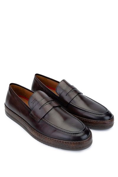Tamer Tanca Men's Genuine Leather Brown Loafer Shoes