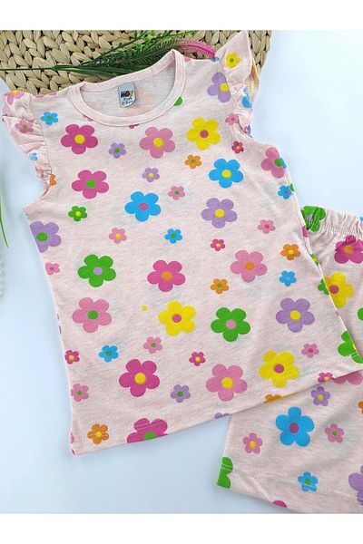 Butik Set de pijamale de vară pentru fete, roz pudrat, cu imprimeu floral