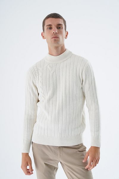 Trist Star Corded Wool Knit Sweater - Men's, Bone Half Fisherman, Hair Braid, Back Sleeve TRIST-5328