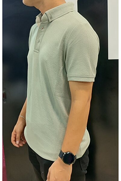 ZENGOLL & RAMİRES Men's Sports T-Shirt - Guncuoglu, Self Patterned, Slim Fit Collar, Buttoned