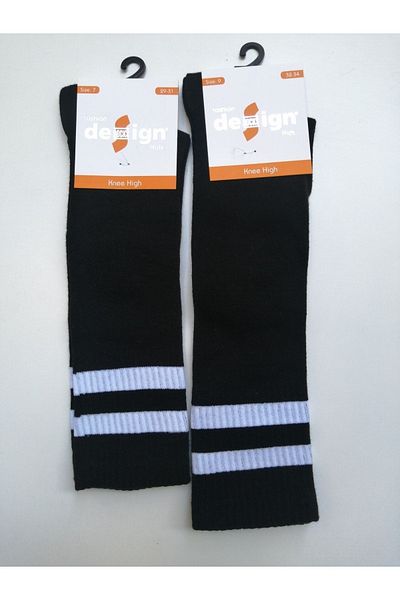 Design Socks Унисекс детски черни комплект от 2 чорапи до коляното с райета