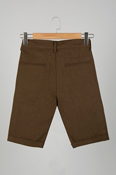 VEAVEN Erkek Ahşap Kahve Slim Fit Keten Şort Vavn9y-2200196-4