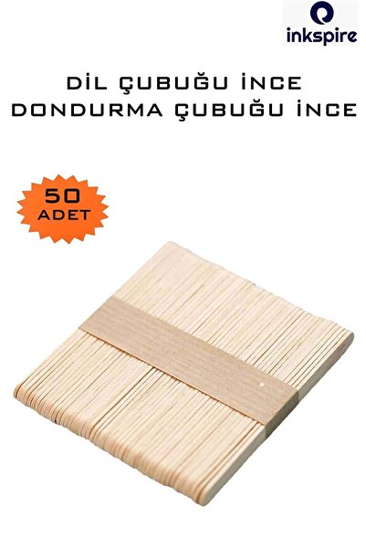 inkspire 50'li Naturel Dar Ahşap Dil Çubuğu Dondurma Çubuğu Abeslang Çubuğu R...