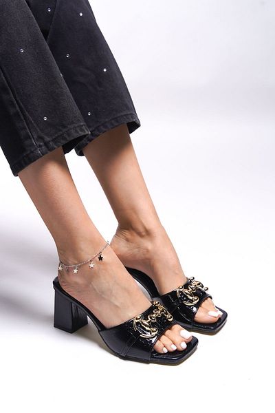 Riccon Papuci cu toc pentru femei Bhyglik Black Crocodile - 001281