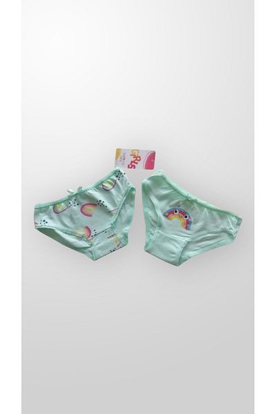 elmas kids Lenjerie de corp din bumbac pentru fete, cu model curcubeu, verde, 2 piese - chiloți