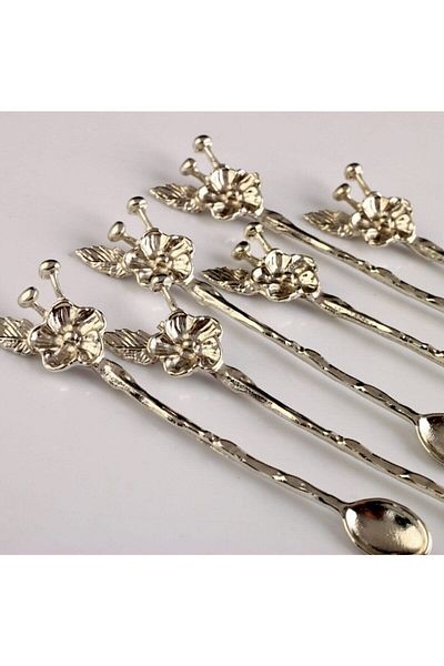 MELHOME Japanese Rose Teaspoon Silver Spoon for 3 Persons