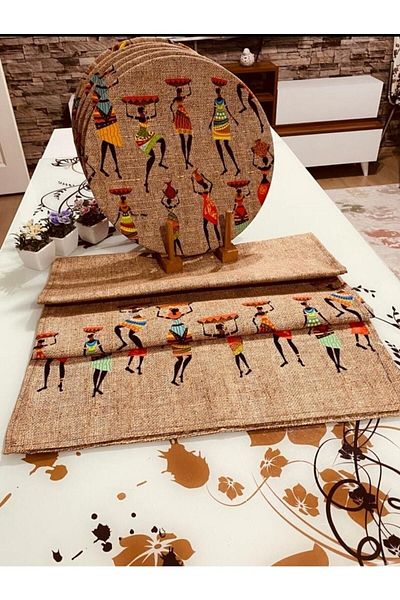 AsliHome American Service Fete africane Wicker Floor Runner și Li MDF Supla Takimm
